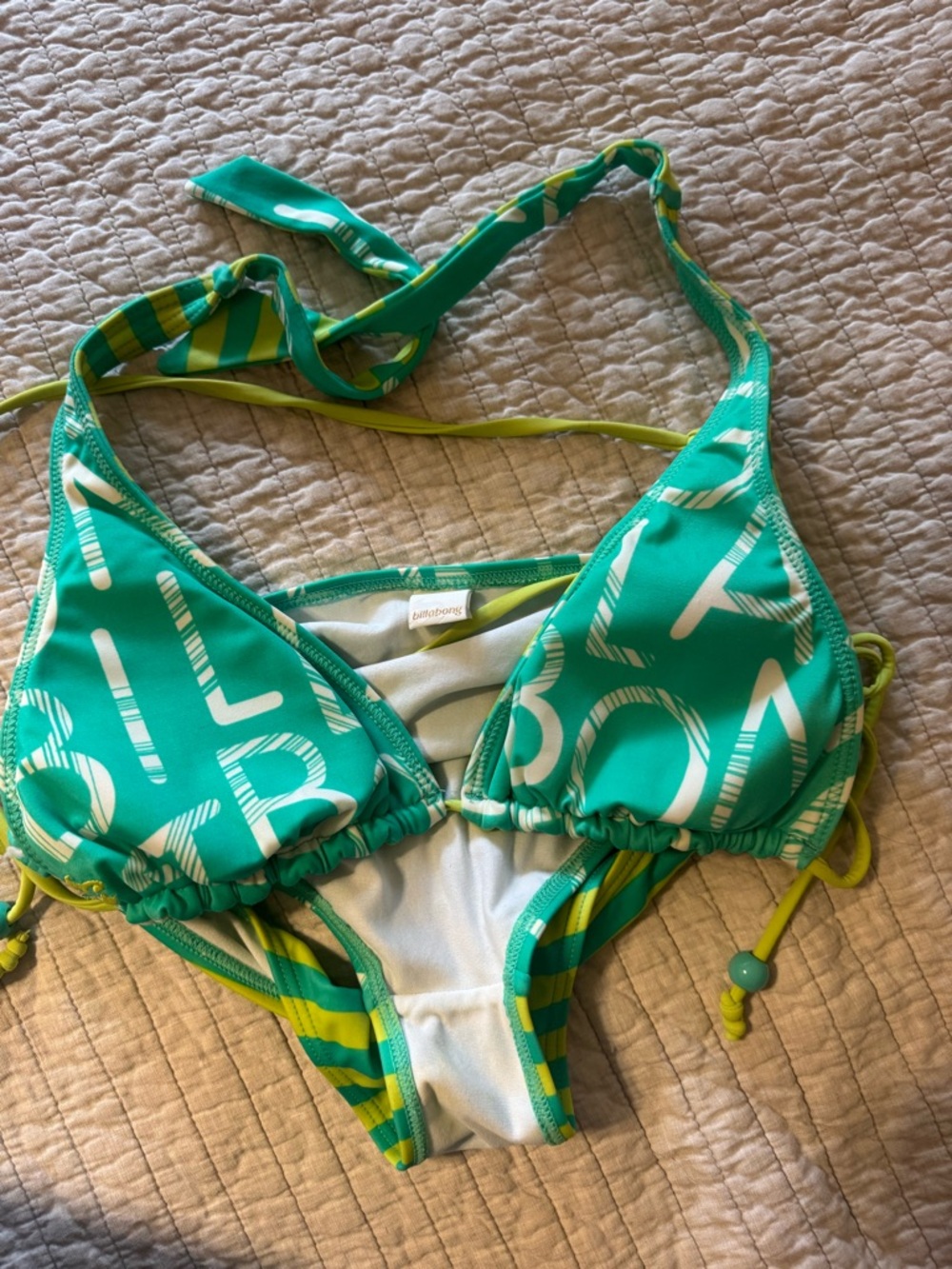 Billabong Teal and Lime Striped Two-Piece Bikini - Picture 3 of 3